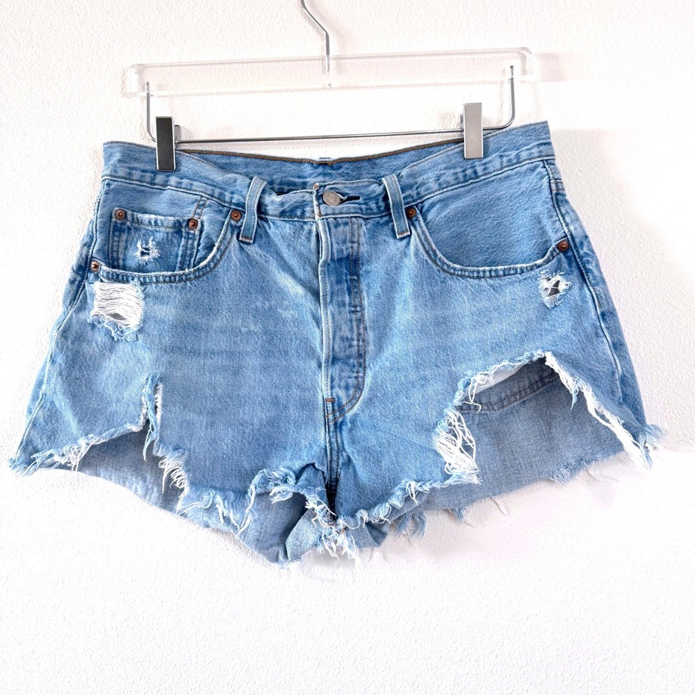 Levi's 501 Women's Distressed High‎ Rise Cut-Off Denim Shorts - Light Wash